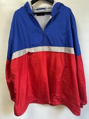No Boundaries Colorblock Hooded Windbreaker Jacket 2XL Blue Red White Half Zip
